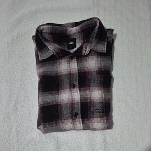 Vans Men's Black and White Plaid Button Down Shirt